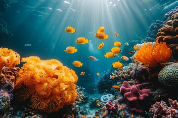 The underwater world of the ocean on the theme of World Oceans Day