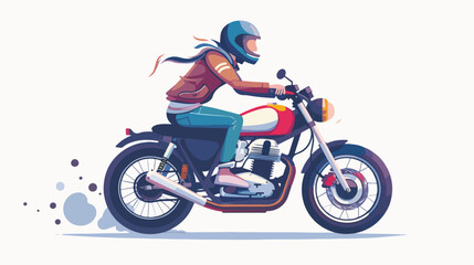 Young man riding a motorcycle. Vector flat style illustration