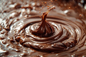 Velvety texture of molten chocolate captured in a close-up, exemplifying indulgence and gourmet...