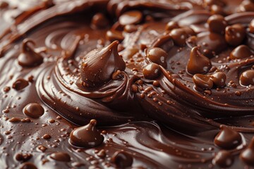 High detail shot of whipped melted chocolate with droplets, showcasing texture and flavor
