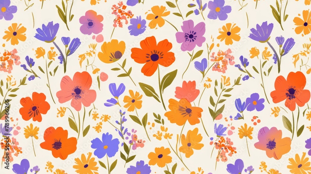 Poster a charming floral pattern featuring vibrant daisy flowers in a simple and colorful botanical design 