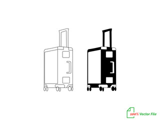 Set of flat  realistic travel bags on white background. Vector illustration.  Realistic burgundy travel trolley bags. Vector illustration.
