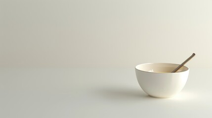 Soup served in a bowl on a white surface with a utensil