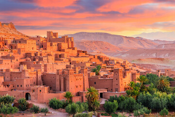 Ait-Ben-Haddou, Ksar or fortified village in Ouarzazate province, Morocco. Prime example of southern Morocco architecture. - obrazy, fototapety, plakaty