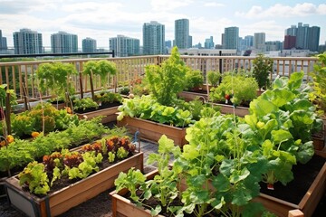 Fototapeta premium Organic Waste Reduction: Urban Rooftop Vegetable Garden Tips for Composting Bins