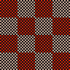 red dots on black geometric abstract pattern. Seamless background for fabric garment design