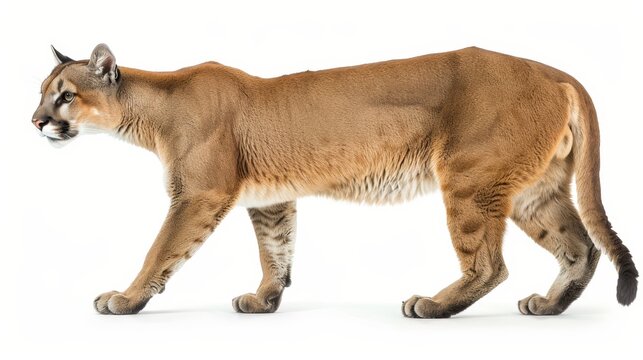   A tight shot of a Puma against a plain white backdrop Its face is subtly blurred