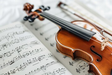 Fototapeta premium Violin on Music Sheets Essence of Classical Tradition
