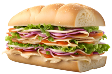 A perfectly stacked triple decker club sandwich filled with turkey, ham, cheese, and tomatoes, ready to be devoured, in a close-up view.