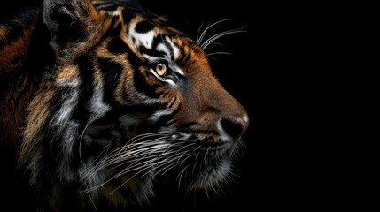   A tight shot of a tiger's eye against a black backdrop, with the rest of its face hidden in shadow, revealing just one piercing gaze for the camera