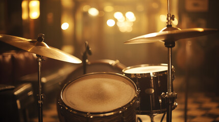 Vintage drum set in a jazz club setting