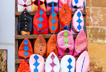Rabat, Morocco. The babouche, traditional Moroccan leather shoes.