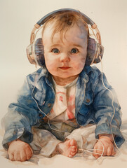 Baby mit Kopfhörern