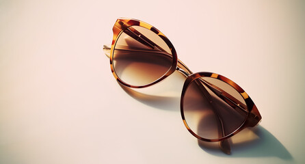 Contemporary eyewear adorned with plastic tortoiseshell frame and lenses for poor vision. Sunglasses serve as modern stylish accessory for summer season