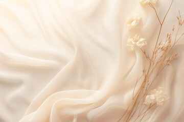 Silk fabric with artificial flower captures essence of tranquility. Smooth texture inviting to...