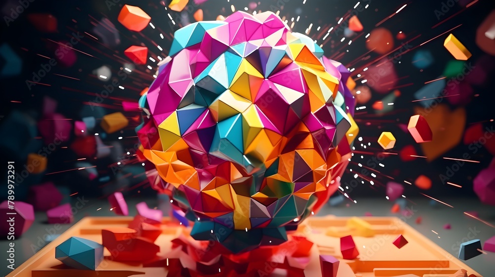 Poster witness the convergence of imagination and intellect in a captivating 3d polygon colorful brain spla