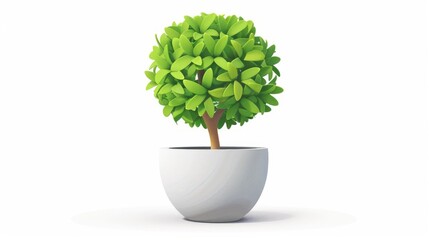 Green tree in white background inside a garden pot icon