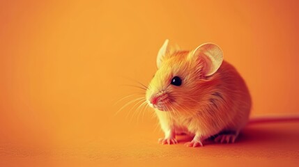   A rodent in focused detail against an orange backdrop, its face subtly blurred