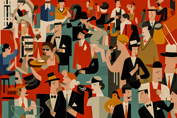 Party in restaurant. Bauhaus style illustration. rich and stylish .