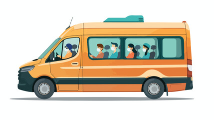 Van car with passengers in a medical mask 