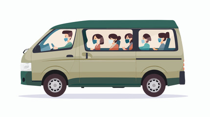 Van car with passengers in a medical mask isolated. V