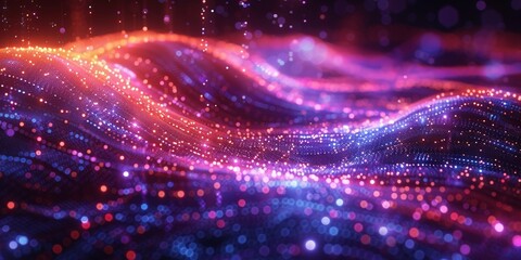 An abstract spark flows in a glowing wave, blending colors and shapes in a futuristic design.