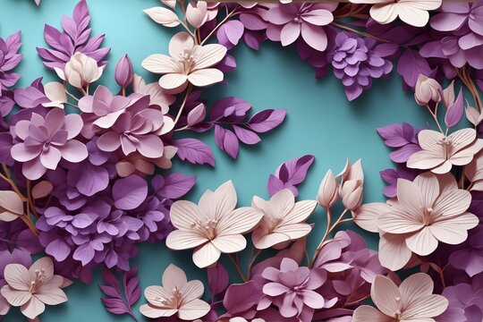 Purple Hibiscus Flower Background, Hibiscus Flower Wallpaper, Top view Purple Flower Pattern, Flowers Background, Flowers Pattern Background, AI Generative