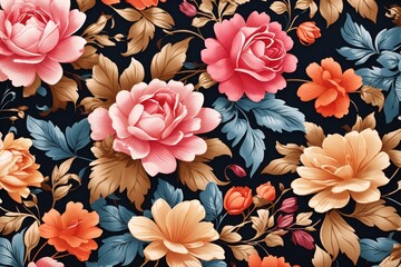 Vintage Flower Pattern Background, Retro Flower Wallpaper, Top view Vintage Flower Pattern, Flowers Background, Floral Pattern Background, AI Generative