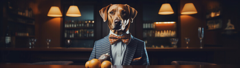 Dapper dog in a classy suit and eyeglasses, focusing on a golf ball, wellmanicured golf course, sunny day, lifestyle imagery
