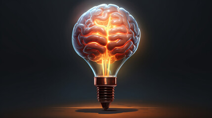 Detailed brain with bulb stem, concept of genius, rear view, high contrast, digital painting look