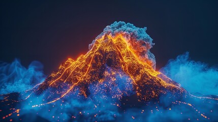 Abstract Digital Volcano with Smoke and Lava