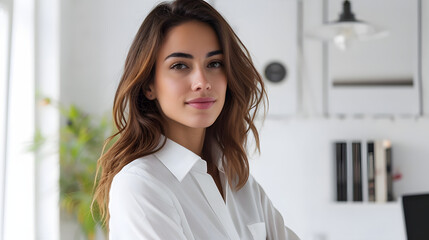 portrait of businesswoman in white interior office