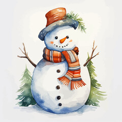 Watercolor snowman on white background