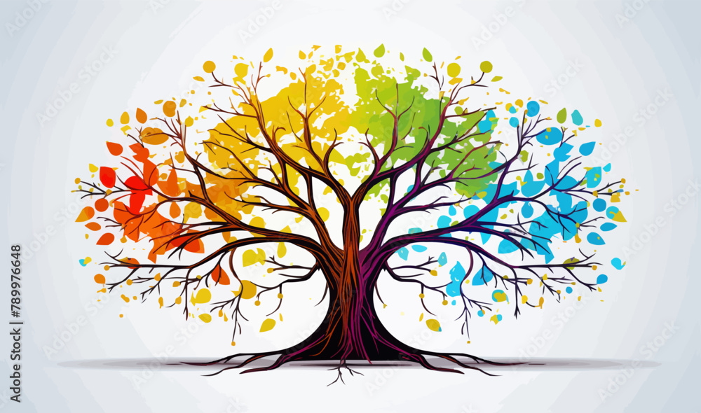 Aufkleber tree of life with leaves concepts, vector illustration of a colorful tree with roots