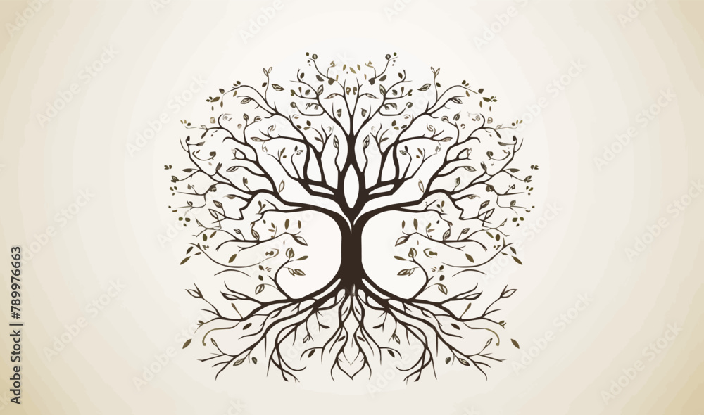 Poster tree of life with leaves concepts, vector illustration of a colorful tree with roots
