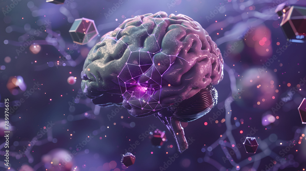 Aufkleber 3d visualization of a human brain enveloped by unusual medical panels with synapses sparking in the 