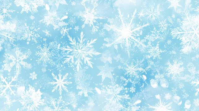 A festive and elegant 2d illustration featuring a pattern of shimmering snowflakes on a light blue background perfect for adding a touch of winter magic to your Christmas and New Ye