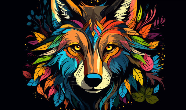 Tribal spirit animal wolf tshirt design colorful nature vector illustration