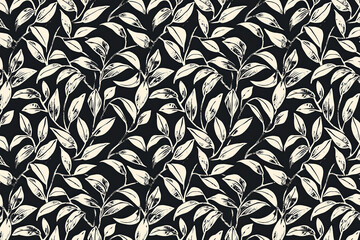 Toile pattern tapestry. Linocut print. Monochrome botanical pattern background. Created with Generative AI technology.