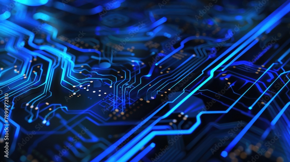 Poster detailed view of computer circuit board showing intricate patterns of circuits and components