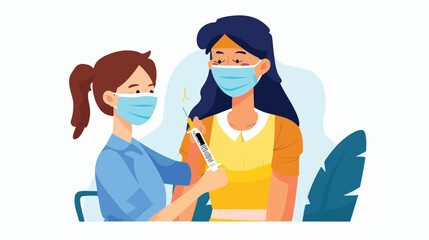 Woman in face mask getting vaccinated against Covid-1