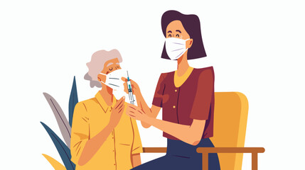 Woman in face mask getting vaccinated against Covid-1 - obrazy, fototapety, plakaty