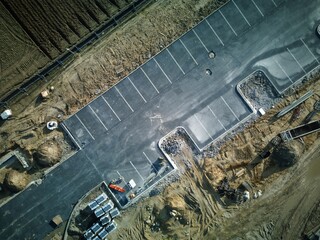 A drone view of construction of a new parking lot, development contributing to the economic growth...