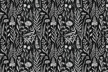 Toile pattern tapestry. Linocut print. Monochrome botanical pattern background. Created with Generative AI technology.