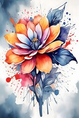 Watercolor Dripping Paint Flower, Watercolor Splash Flower Background, Watercolor Splash Floral Wallpaper, Watercolor Splash Flower T-Shirt Design, AI Generative