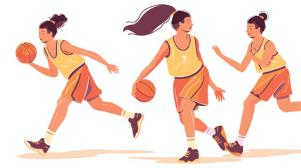 Woman sports player playing basketball. Female athlet