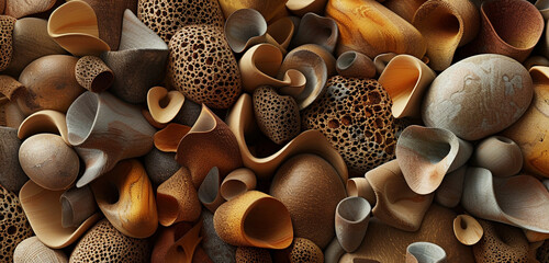 Brown and ochre 3D organic shapes mimic nature for eco-centric visual appeal. - obrazy, fototapety, plakaty