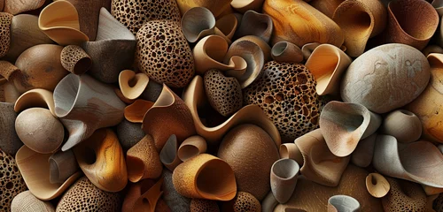 Fotobehang Brown and ochre 3D organic shapes mimic nature for eco-centric visual appeal. © Liaqat