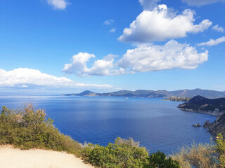 Seascape of Elba island with blue sky.