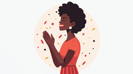 Young Black woman clapping hands thanking or showing